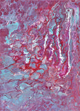 A beautiful acrylic pour painting in a range of pinks and blues 