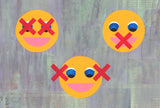 See no evil, hear no evil, speak no evil depicted as emojis on a collage background 